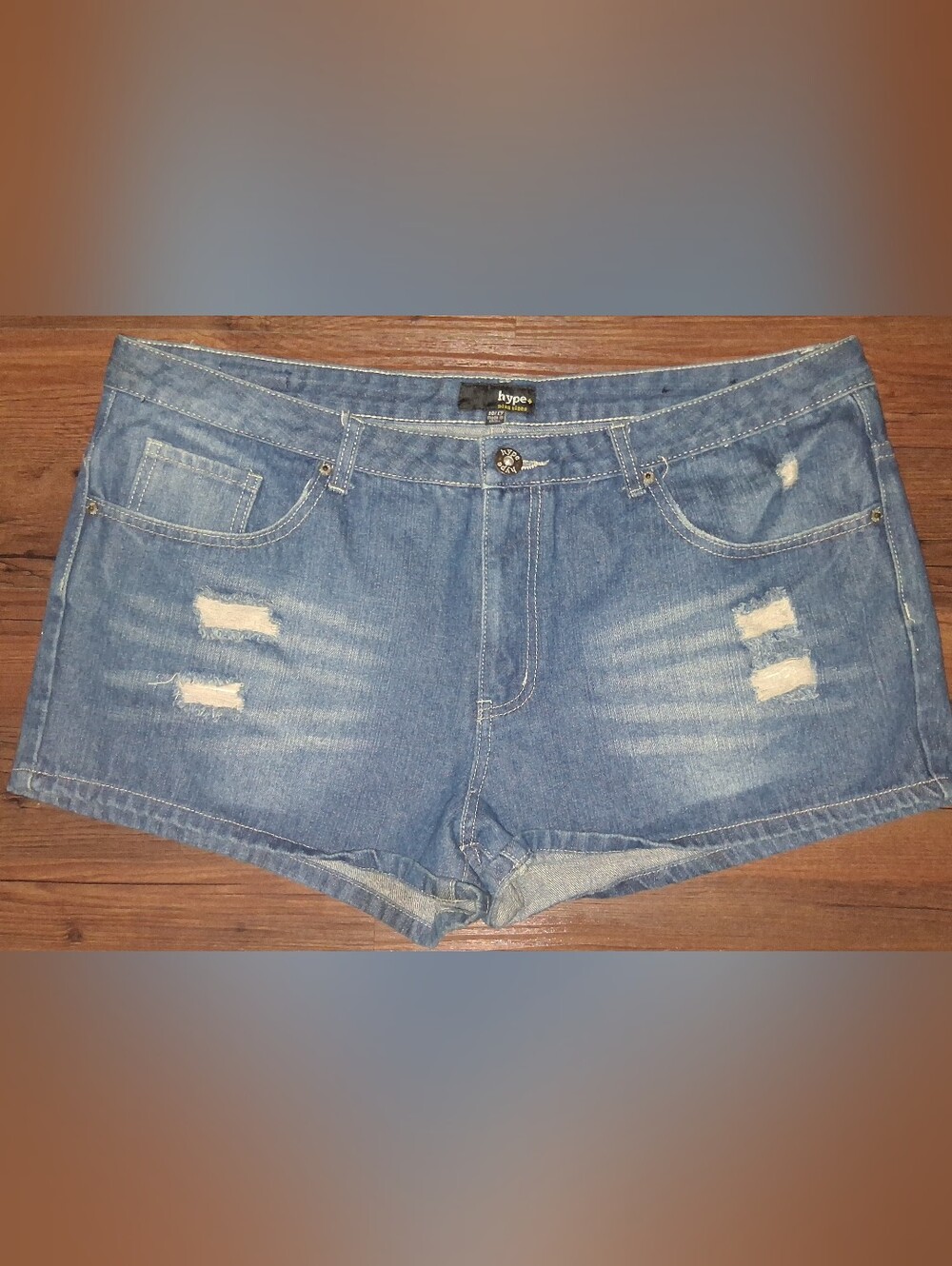 Hype Distressed Rolled-Hem Denim Shorts - Light Blue